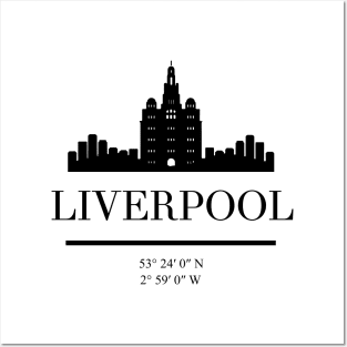 LIVERPOOL ENGLAND BLACK SILHOUETTE SKYLINE ART Posters and Art